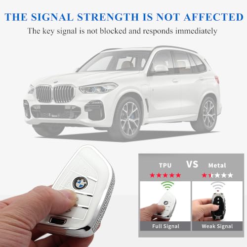 Image of Creativity For BMW X5 Key cover and Key chain accessories (White set) | TPU key box with Rhinestones is compatible with F30 F45 F55 G20 G30 X1 X3 X4 X5 X6 X7 3 5 6 7 M5 M6 GT series smart key