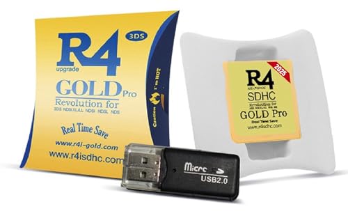 2025 R4 SDHC Gold Pro Card Dual Core Revolution Cartridge + USB Adapter & 16GB MicroSD TF Card KIT for New 2DS/3DS/LL/XL NDSL NDSI 208 in 1 Preloaded