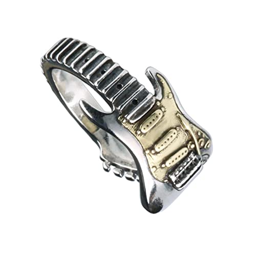 POYAMUSE Guitar Ring and Electric Guitar Ring, Women Men Punk Style Band ring, Music Men Guitarist Jewelry-electric guitar