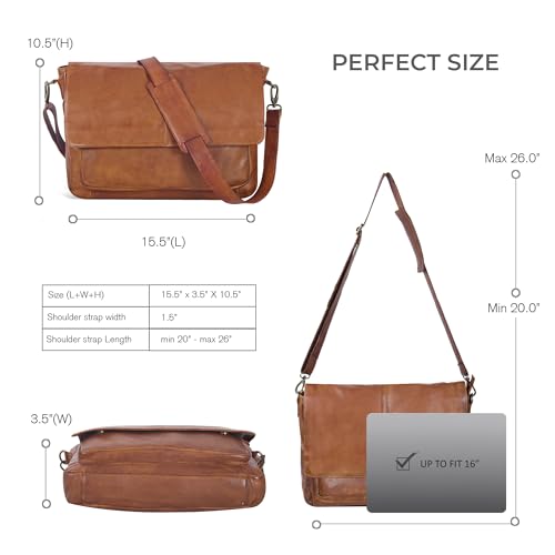 Image of Oak Leathers Leather Messenger Bag for Men and Women - Laptop Briefcase Bag For College, Office, Adjustable Shoulder Strap
