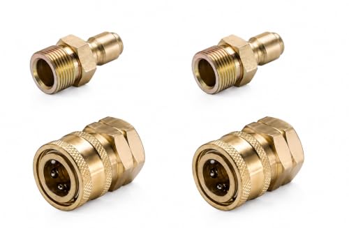 Image of Fieldstar Brass Quick Connect Adapter Set for Pressure Washer Hose Pipe, M22 x 15 mm, 2 Male + 2 Female Fittings, Leak-Proof Quick Couplers, Compatible with Most Car Wash Pressure Washer Hoses