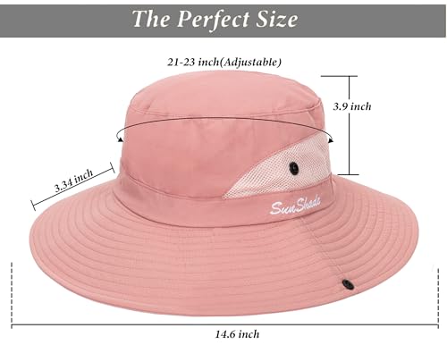 Womens Summer Quick-Dry-Sun-Hat Outdoor - Mesh Wide Brim UV-Protection Beach Fishing Hat with Ponytail Hole Foldable