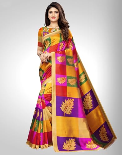 Image of SIRIL Women's Printed Silk Saree with Zari Border & Tassels