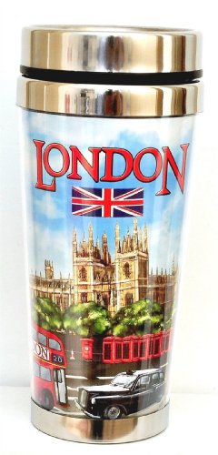I Love London Souvenir INSULATED TRAVEL COFFEE MUG FLASK CUP - LONDON TRAVEL MUG by Awnhill