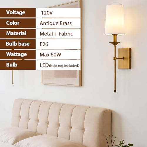 Image of Hardwired Wall Sconces Set of 2, Mid Century Candlestick Style Wall Mounted Sconce with Pure White Cylindrical Shade and Long Slim Stem,for Bathroom Bedroom Living Room