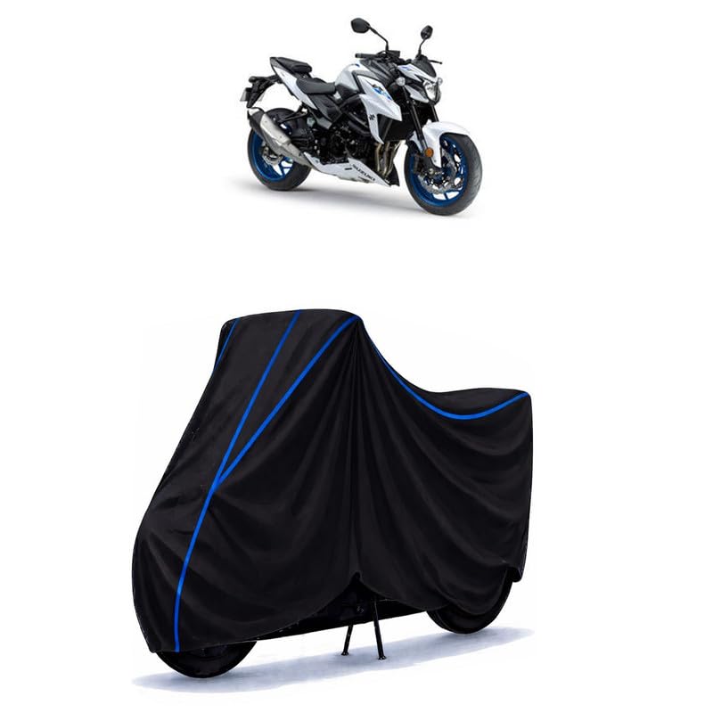 Image of Suzuki GSX S750 STD BS6 Bike Cover Water Resistant Universal Motorcycle Rain | Heavy Duty UV Protection, Dust, Scratch Indoor Outdoor All Weather with Black Blue Piping Elastic