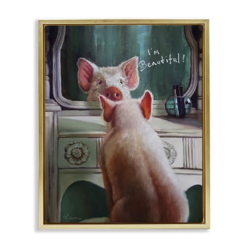 Pig in Mirror Humor, 16 x 20 Inch Canvas in Floater Frame