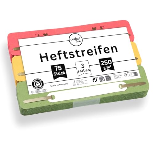 perfect line - 75 Heftstreifen Pappe recycling Karton 250 g/m 3 Farben (Rot Grün Gelb) Made in Germany Blauer Engel zertifiziert