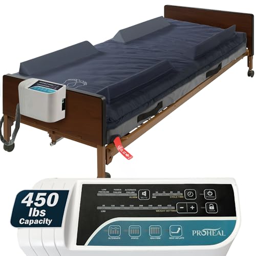 Low Air Loss Alternating Pressure Mattress - 36&rdquo; x 84&rdquo; x 8"/11"- Cell On Cell Base - Raised Rails - Pressure Mattress for Bed Sores with Comprehensive Digital Alarm