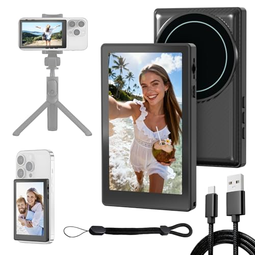 Magnetic Selfie Screen Monitor for Phone - Wireless Streaming Vlogging Camera Accessory with One-Click Zoom & Front/Back Camera Switch - for iPhone/Android Content Creators, TikTok/YouTube Vloggers