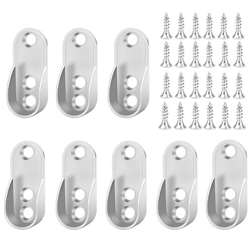 8 Kleiderstange Halterung, 16 Kleiderstangenhalter mit 24 Schrauben, Kleiderstangen Halterung Schrank für Ovale Schrankrohre, Stabile Montage für Kleiderschrank, Badezimmer und Balkon