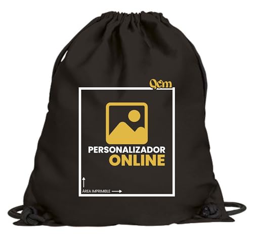 Mochila cuerdas PERSONALIZABLE tela de sarga muy resistente con bolsillo interior con cremallera y cordones gruesos. Ideal para llevar tus objetos favoritos 38x47 Negra
