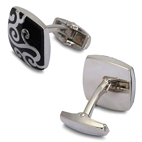 Bodyj4You Cufflinks Black Swirl Design Minimalistic Modern Rounded Square Men Pair Fashion Jewelry #TOP1