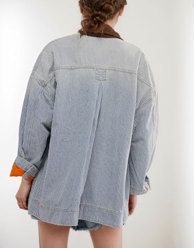 Kedera Women's Jean Jacket Oversized Striped Denim Jacket Long Sleeve Button Down Fashion Fall Shacket Barn Coat 20242