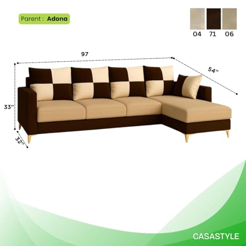 Image of CASASTYLE Brogan 5 Seater Fabric RHS L Shape Sofa Set (Beige-Brown) in Premium Velvet Finish | Durable Comfort | Ideal for Living Room