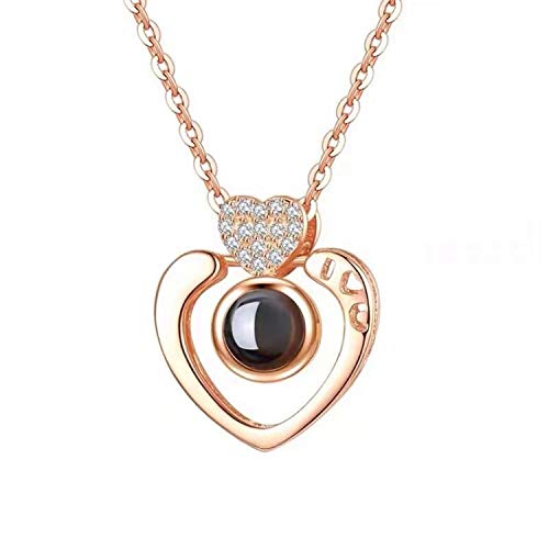 DEOLBA Love Memory Jewelry 100 Languages I Love You Projection Charm Necklaces Letter Crystal Pendant Necklace for Women Kolye Jewelry 50CM