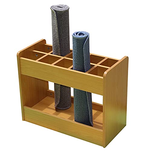 Workout Organizer Holder Wood Yoga Mat Rack Box 10-Section, Commercial Gym Storage Bin for Foam Rollers & Workout Mats, Home Nursery Kindergarten Carpet Container(Small(84.6x36x50cm))
