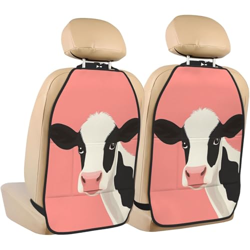 Cute Cow Simple Car Seat Back Kick Protectors,2 Pack Kick Mats With Storage Pockets For Vehicles To Protect From Dirt Mud Scratches