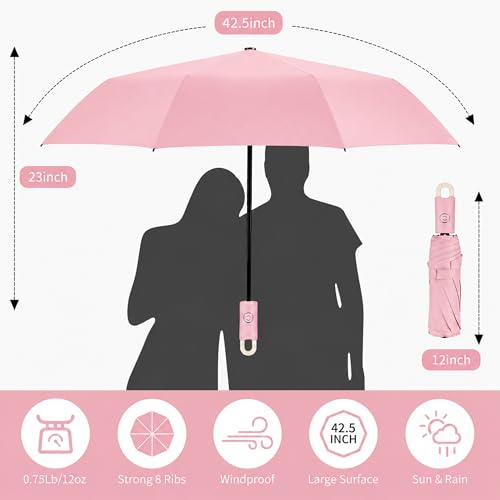 Image of AYSIS UV Umbrella with Novelty Clip Handle, Travel Umbrellas for Rain and Sun Windproof Compact, Automatic Open Close, 8 Ribs, Portable Umbrella for Men and Women