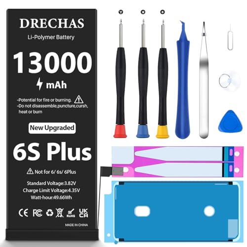 [13000mAh]Battery for iPhone 6S Plus New Upgraded High Capacity 0 Cycle Li-Polymer Replacement Battery for iPhone 6S Plus Models A1634 A1687 A1699 with Complete Professional Repair Tool Kit