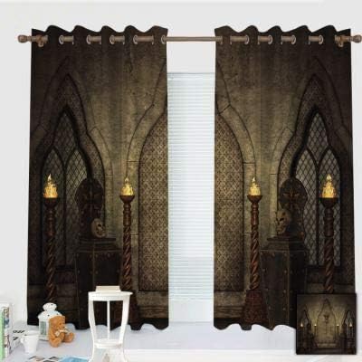 Custom Design Curtains/Grommet Top Blackout Curtains/Thermal Insulated Curtain for Bedroom and Kitchen-Set of 2 Panels(Dark Palace Wallpaper 51" W*45" L)