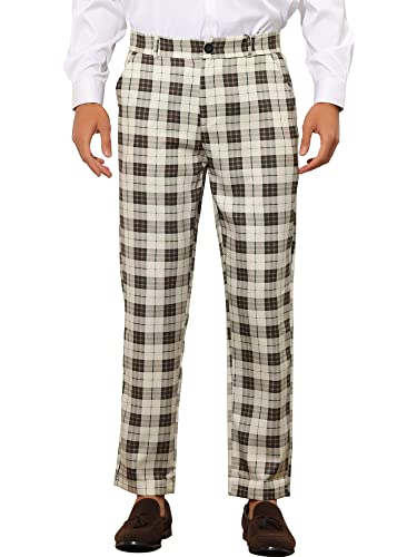 Lars Amadeus Plaid Suit Pants for Men's Straight Fit Casual Checked Pattern Trousers