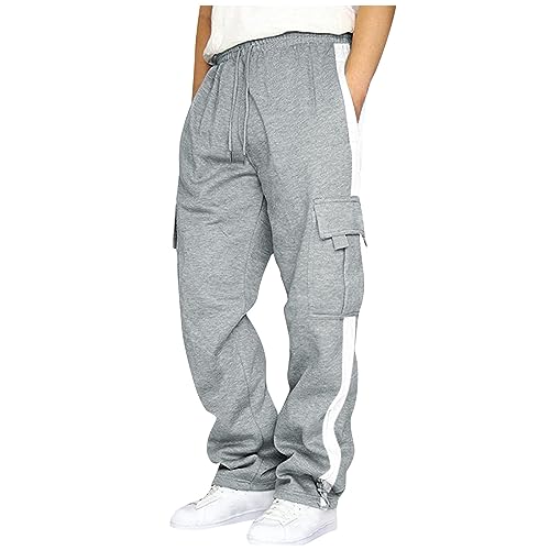 Men's Pants Cargo Fleece Fashion Mens Sweatpants with Pockets 2X with Pockets 2025 Drawstring Elastic Waist Sweat Pants Solid Heavyweight Joggers Trousers Light Gray M
