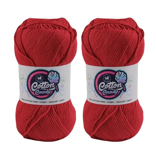 Image of NESTNHAVEN Cotton Candy 100% Cotton Yarn - (100g, 185 Meters) - Luxury Yarn for Crochet, Amigurumi, Embroidery, Toys, Garments, Flowers and Hobby, Projects. (Red) | (200 Gm)