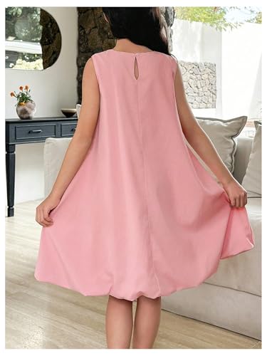 OYOANGLE Girl's Cute Bow Bubble Dress Sleeveless Crew Neck Ruched A Line Short Tank Dresses3