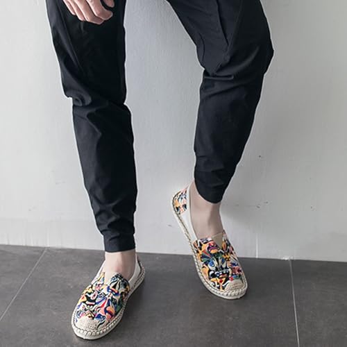 MILDSEVEN Embroider Men's Fashion Linen Shoes, Casual Traditional Chinese Canvas Shoes, Simplicity Handmade Comfortable Retro Loafers,7.5,B2