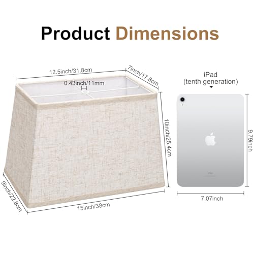 Rectangle Lamp Shades Set of 2, Top 7\"x12.5\", Bottom 9\"x15\", Height 10\",Large Beige Lampshades for Table Lamps Floor Lamps, Square Lamp Shade Replacement, Spider, Harp Holders Included, Easy Assembly