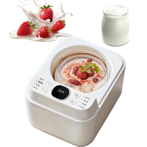 Máquina De Yogur con 4 Frascos De Vidrio, 8 Programas Preestablecidos, con Pantalla Led, Tiempo Y Temperatura Ajustables, Calentamiento PTC, para Yogur Probiotico Casero, Natto, Fermentación