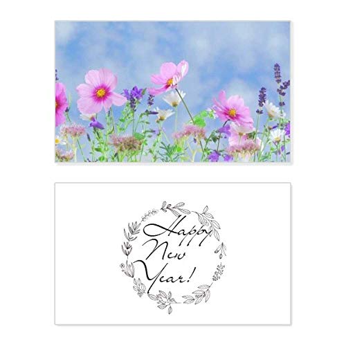 Tarjeta conmemorativa de año nuevo elegante con flores rosas para felicitar