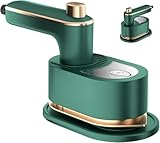 HFLYJPYW Mini Steam Iron for Clothes, Travel Steamer for Clothes Portable, Micro Steam Iron Mini Handheld Steamer Support Dry And Wet Ironing for Home Travel (White) (Emerald Green)