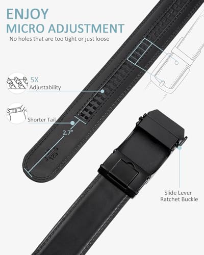 Image of Founders & C Mens Belt 2 Pack,Leather Ratchet Click Belt Dress with Slide Buckle 1 3 /8 inch in Gift Set Box- Size Adjustable