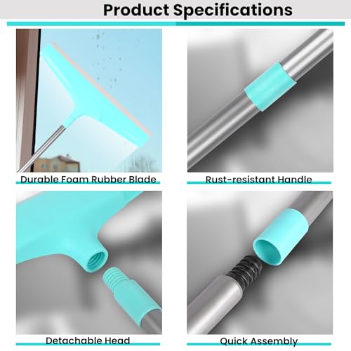 Image of Zureni Squeezee 18 inch Floor Cleaning Wiper with Long Handle & Wide Foam for Bathroom Tiles, Garage Concrete and Windows - (Random Color, Pack of 1)