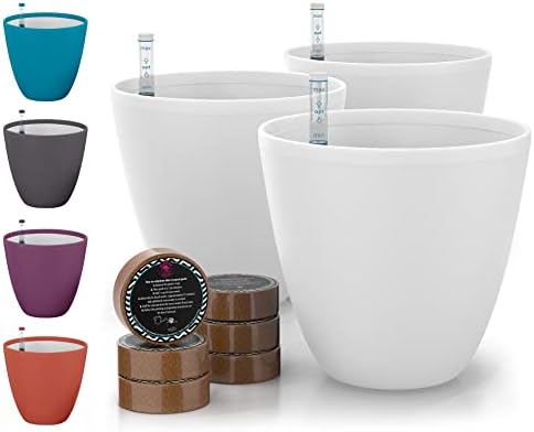 GARDENIX DECOR 7'' Self Watering planters for Indoor Plants - Flower Pot with Water Level Indicator for Plants, Grow Tracking Tool - Coco Coir - White 3 Pack