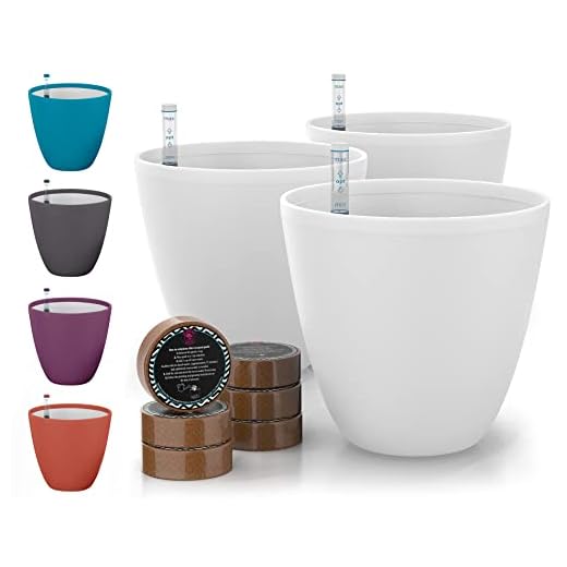 GARDENIX DECOR Self Watering Pots for Indoor Plants 3 Pack - Flower Pot with Water Level Indicator for Plants, Grow Tracking Tool - Self Watering Planter Plant Pot - Coco Coir - White