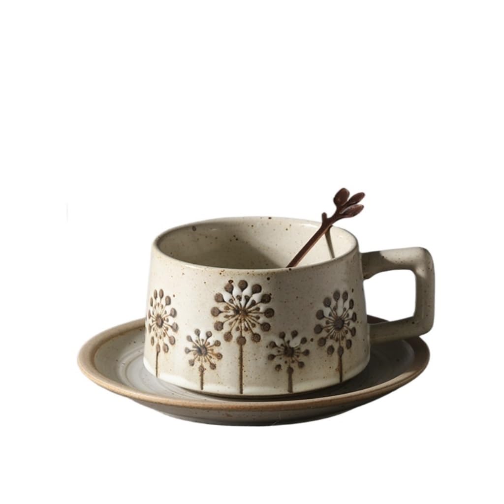vfdaSWQQ Tea set, Retro Stoneware Cup and Saucer, Exquisite and High-Value Afternoon Tea Set Coffee Mug(C)
