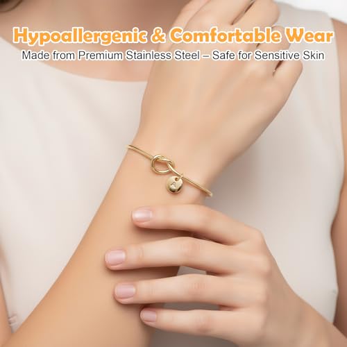 Gold Bracelets,Personalized Initial Bracelets For Women,Bridesmaid Gifts,Gold Plated Bracelet, Dainty Plated Knot Letter a Heart Pendant Adjustable Open Bangle Jewellery New Year Gifts For Women - Image 3
