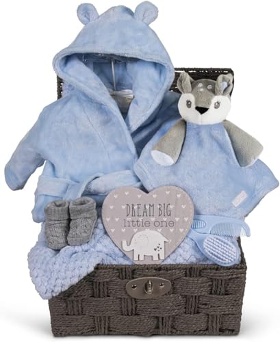 Baby Gift Set Basket for Boys Blue Large Gift Hamper Boy Newborn Deer Comforter Baby Shower Special Unique New Soft