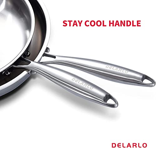 Delarlo Whole Body Tri-Ply Stainless Steel 12Inch Frying Pan With Lid, Oven Safe Induction Skillet,Pots And Pans Set,Suitable For All Stove (Detachable Handle) #TOP4