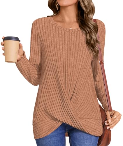 Image of HOTGIFT Women's Pullover Sweaters Winter Tunic Tops Long Sleeve Crewneck Shirts Casual Comfortable Blouse