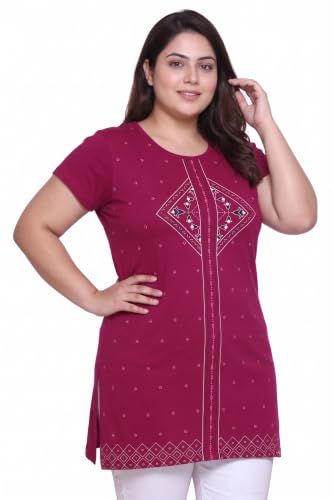 Image of Women Printed Cotton Tshirt with Side Slits & Pocket