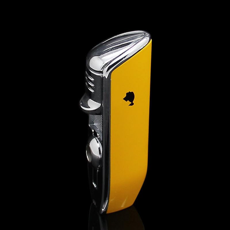 Cigar Lighter, Yellow Triple 3 Jet Flame Refillable Butane Torch Lighter with Punch