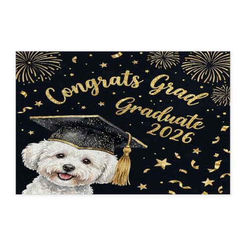 Rompecabezas de Bichon Frise de 1000 piezas para adultos con diseño de graduación de cachorro