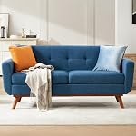 Kingfun 65.8" W Loveseat Sofa, Mid Century Modern Decor Love Seat Couches for Living Room, Button Tufted Upholstered Furniture, Solid & Easy to Install Small Couch for Bedroom Office Apartment, Bule