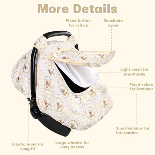 Image of Hooyax Baby Car Seat Cover with Dual Zipper, Extra Large Mesh Window Carseat Canopy, All-Season Weather Protection for Infant Car Seats & Strollers (Bear)