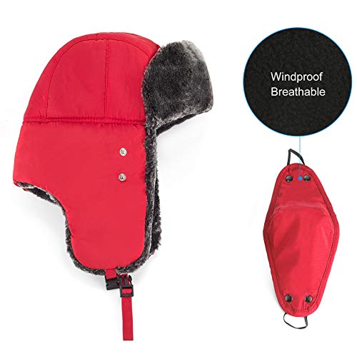 Mysuntown Unisex Winter Trooper Trapper Hat Ushanka Ear Flap Chin Strap And Windproof Mask,Red,22-24 Inches ,One Size Fits All #TOP1