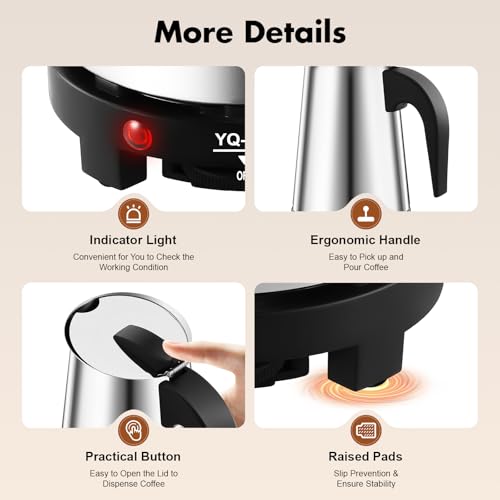 Unnsiapit Stovetop Coffee Maker, 9 Cup Stainless Steel Moka Pot Espresso Maker Coffee Pot with Electric Stove, 500W Stovetop Espresso Machine Italian Espresso Maker for Home Bar Office